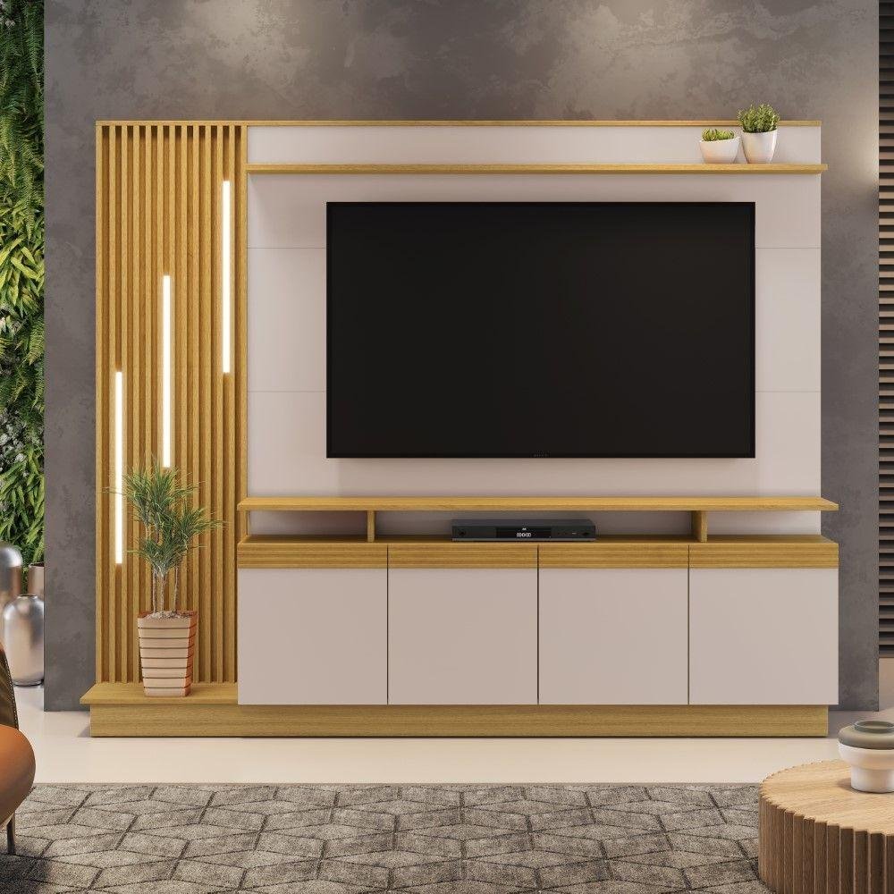 Estante Home Mdp e Mdf Ripado para Tv até 65 Polegadas Nature e Off ...