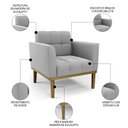Ver imagem 5 de Sofá Namoradeira e 2 Poltronas Base Madeira Castanho Ana Suede Cinza - Ibiza