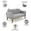 Ver imagem 3 de Sofá Namoradeira e 2 Poltronas Base Madeira Castanho Ana Suede Cinza - Ibiza