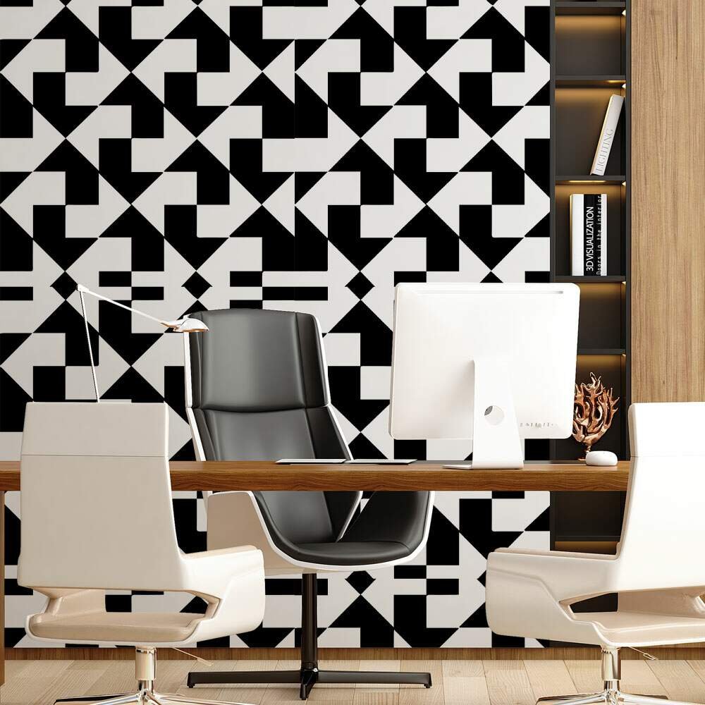 Papel de Parede Geométrico Preto e Branco-60x300cm | MadeiraMadeira