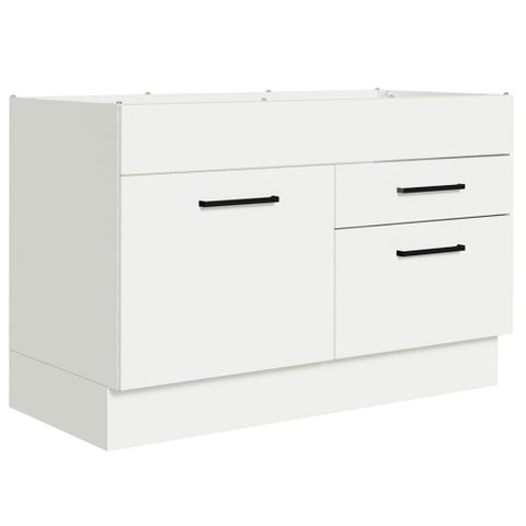 Balcão Gabinete de Pia 120 X 60 Cm 1 Porta 2 Gavetas Branc