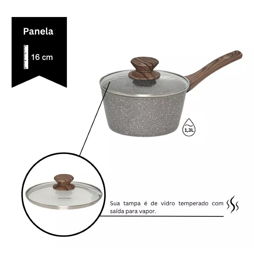 Panela Aluminio Cerâmica Indução Antiaderente 16cm Mimo Style Linha Grafito Cook 1,3 Litros - 7