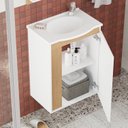 Ver imagem 5 de Kit para Banheiro em Madeira com Lavatório e Espelheira Begônia Branco