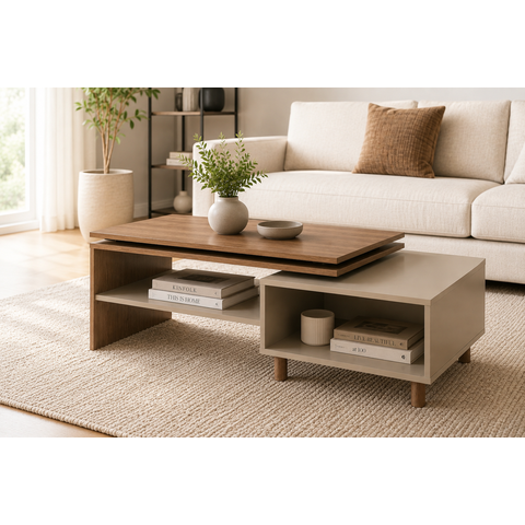 Mesa Centro Lima Tampos Duplos Balanço MDP15MM:Freijo/Fendi