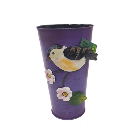 Vaso Metal Enfeite Jardim Quintal Varanda Passaro Flor Roxo (sybo-g6)