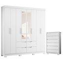 Ver imagem 1 de Guarda Roupa Casal Doble 08 Portas com Espelho e Cômoda Unno Branco - Móveis Albatroz