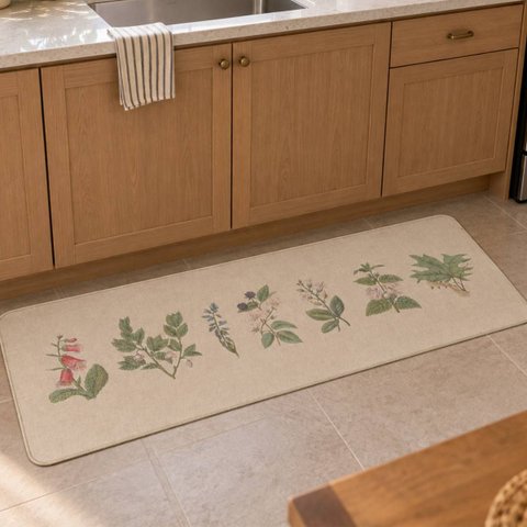 Passadeira Cozinha Antiderrapante Linho Estampado:Flores/0,45x1,10m