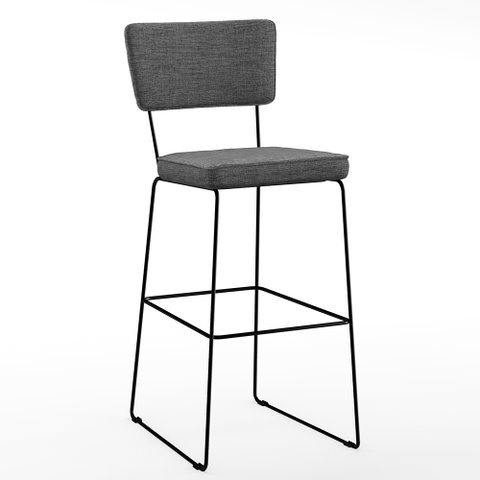 Banqueta Alta para Cozinha Sala de Jantar Base Aço Fixa Allana L02 Linho Cinza Escuro - Lyam Decor