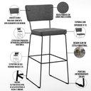 Ver imagem 4 de Banqueta Alta para Cozinha Sala de Jantar Base Aço Fixa Allana L02 Linho Cinza Escuro - Lyam Decor