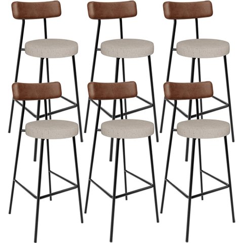 Kit 06 Banquetas Alta Cozinha Bar Sala De Jantar Milão L02 Couríssimo Marrom Linho Bege - Lyam Decor