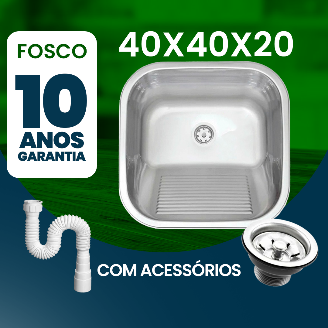 5 Tanque Inox 40x34x20 Aço 304 Fosco Cozinha As Atacado Kit - 3