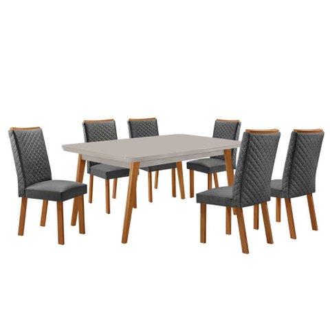 Mesa de Jantar Copper 180cm Madeira Tampo Vidro Canto Copo com 6 Cadeiras Lira