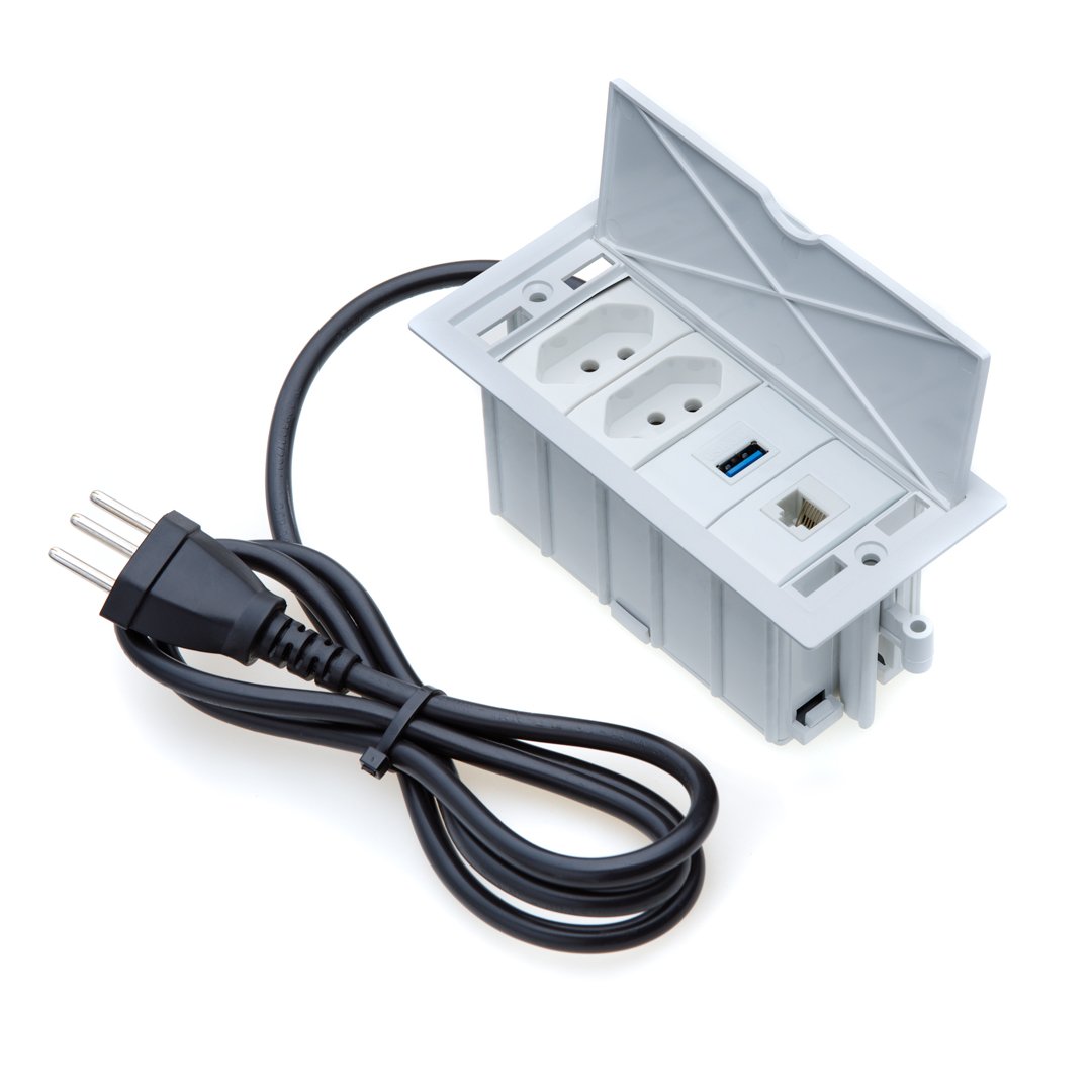 Caixa de Tomada 4 Blocos 2 Tomadas 10a 1 Usb Dados 1 Rj-45:branco