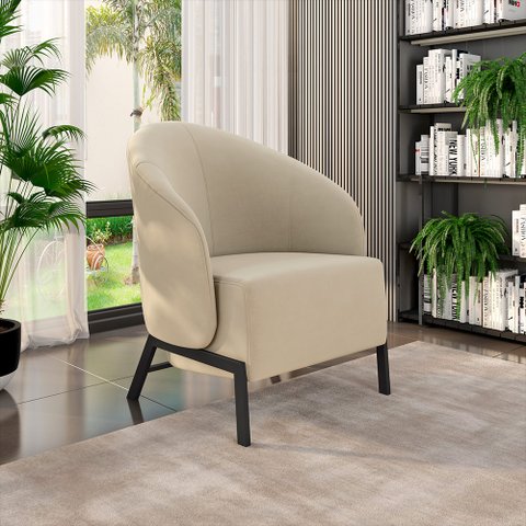 Poltrona Decorativa Sala de Estar Kenya Pés em Ferro Veludo Preto/bege G33 - Gran Belo