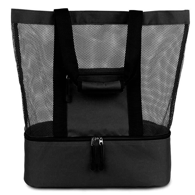 BOLSA MESH COMPARTIMENTO TÉRMICO PARA PRAIA PISCINA CAMPO PIQUENIQUE:Único/Preto/Unissex - 2