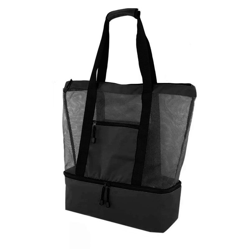 BOLSA MESH COMPARTIMENTO TÉRMICO PARA PRAIA PISCINA CAMPO PIQUENIQUE:Único/Preto/Unissex