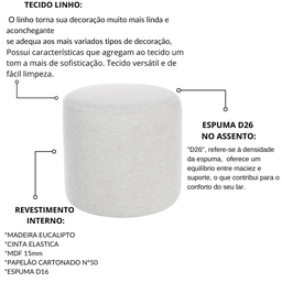 Puff Decorativo Redondo para Quarto Linho Perse - 3