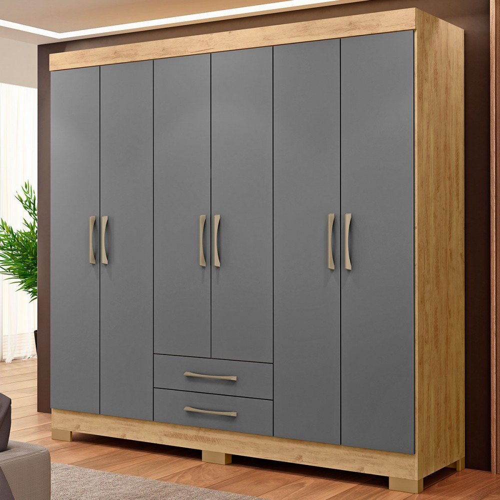 Y1105 GN8-200 Gloss Charcoal QM アウトレット Guarda-roupa Casal Escócia 6 Portas 2 Gavetas Capuccino/onix