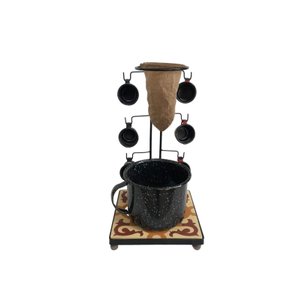 Mancebo Porta Xícaras Café Ferro e Madeira com Ladrilho