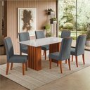 Ver imagem 2 de Conjunto de Mesa Sala de Jantar Ripada Tampo com Vidro Santiago 1,60m 6 Cadeiras Grécia Dobuê