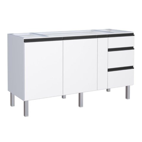 Gabinete para Cozinha Ga em Aço 1.58 Cm com Puxadores e Pés em Aluminío 3 Gavetas com Corrediças Tel