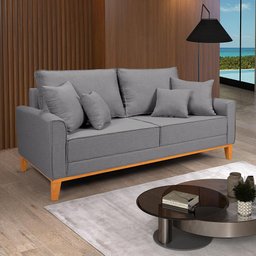 Conjunto Sofá Living Beny 2 e 3l Base Madeira Linho - 2