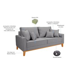 Conjunto Sofá Living Beny 2 e 3l Base Madeira Linho - 7