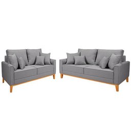 Conjunto Sofá Living Beny 2 e 3l Base Madeira Linho - 1
