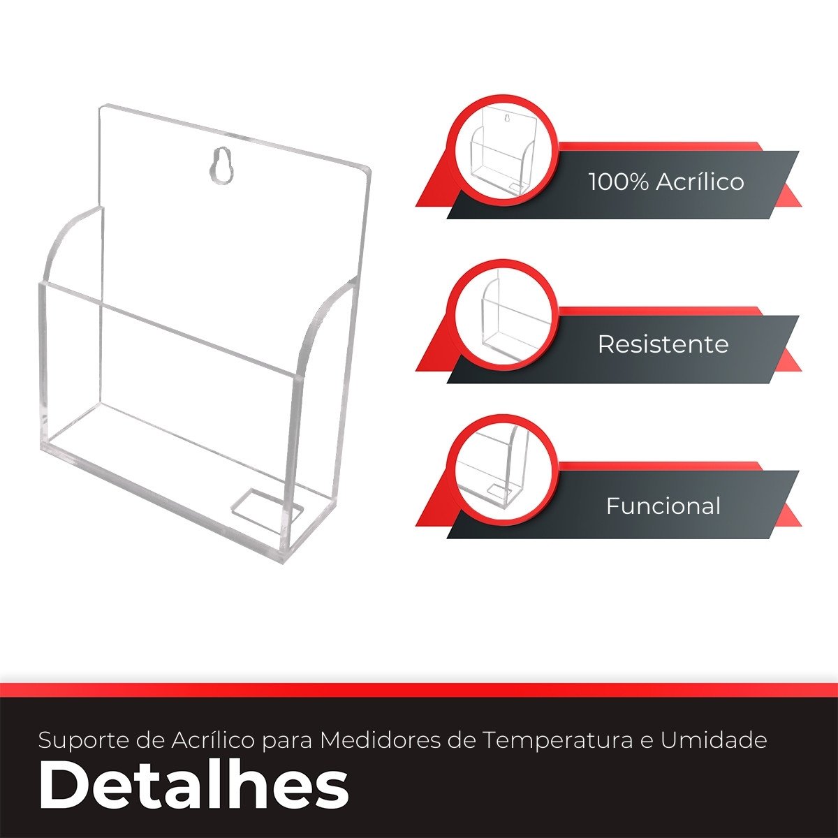 Kit com 4 Suportes de Acrílico para Medidores de Temperatura e Umidade Datalogger - 6