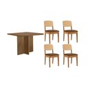 Ver imagem 1 de Sala de Jantar Completa Berlim C/ Tampo Madeirado Canto Curvo 90x90cm e 4 Cadeiras Havana Premium