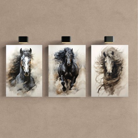 Kit 3 Quadro Decorativo Cavalo Branco Animal Placa Equino 28x20cm