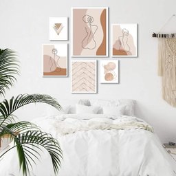 Composição 6 Quadros Minimalistas Quarto - Nudes:madeira Preta - 1