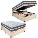 Ver imagem 1 de Cama Box Baú Casal Sintético + Colchão Anjos Black Graphite Molas Ensacadas 138x188x64cm Bege