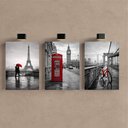 Ver imagem 4 de Kit 3 Quadro Decorativo Paris Londres Nova York Cidade Casal 40x28cm