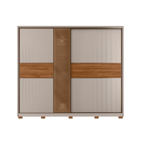 Guarda Roupa Casal Espelho Reflecta Authentic Flex 2 Portas 6 Gavetas - Nogueira Touch/Nude Prime Tx