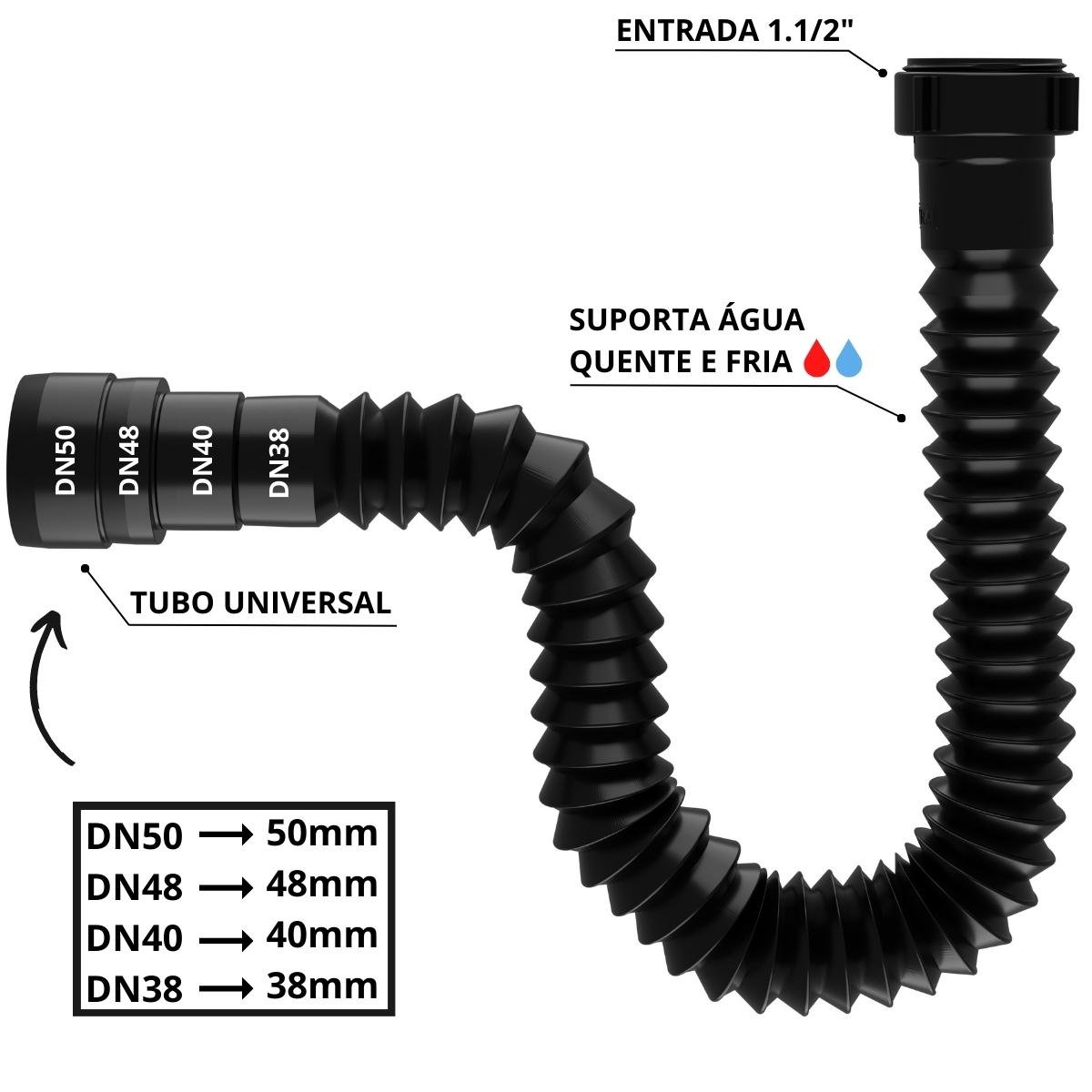 Sifão Sanfonado Universal 61cm Preto + Válvula Americana | Astra - 5