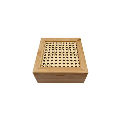 Caixa Decorativa Palha Indiana e Bambu 4 Nichos - Oikos