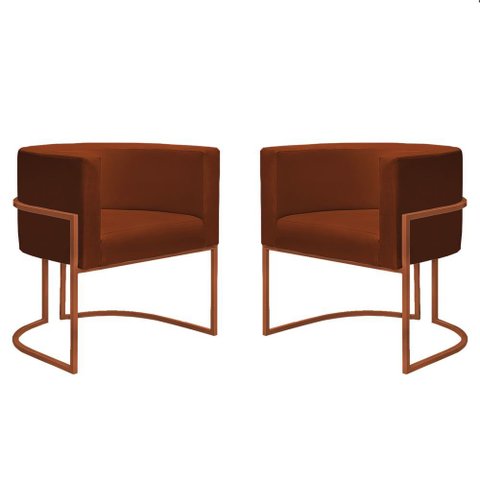 Kit 2 Poltronas Reforçadas Decorativa Sala Nayara Base Ferro Bronze Suede Terracota