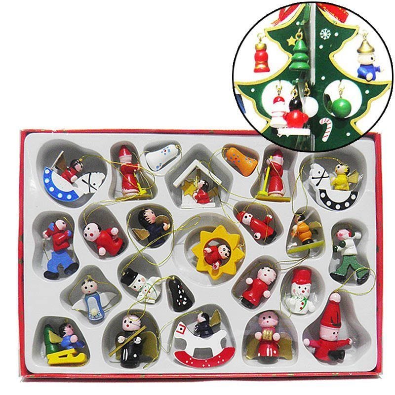 Mini Enfeites Bonecos Natal Madeira Natalino Enfeite 24 pcs (902)