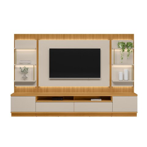 Rack para Sala com Painel para Tv 70 Pol Led 297cm Spencer L05 Tauari Off White Fosco - Lyam Decor