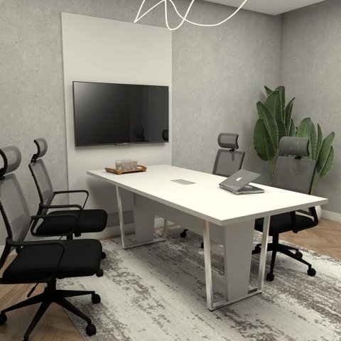 Conjunto Escritório Mesa 2m Caixa Tomada e Painel Tv Cz F5 Cor:cinza