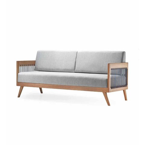 Sofá 2 Lugares Saibi Ozki 150 cm Poliéster Cinza Madeira Cedro Corda Náutica Plana Poliéster