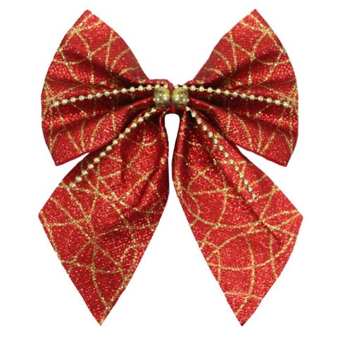 Enfeite Árvore Natal Laço Lacinho Vermelho Brilhante 2 Peças 15,5cm