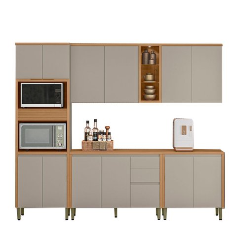 Cozinha Completa 5 Peças Arya 100% Mdf Jequitibá/gris Fosco - Sallar Home