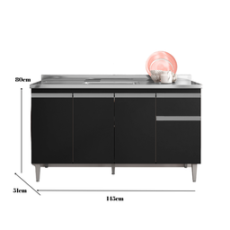 Balcão Gabinete para Pia Tatiane S/tampo 150cm 4 Portas 1 Gaveta Preto Ajl Móveis - 2