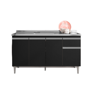 Balcão Gabinete para Pia Tatiane S/tampo 150cm 4 Portas 1 Gaveta Preto Ajl Móveis