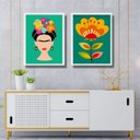 Ver imagem 1 de Kit 2 Quadros Decorativos Gravuras Frida e Flores 45x34cm:moldura Branca