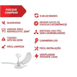 Ventilador Tron Buzios Led Branco 127v - 3