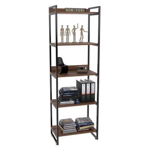 Estante Livreiro Prisma Estilo Industrial 60cm 5 Prateleiras C08 Nogal - Mpozenato