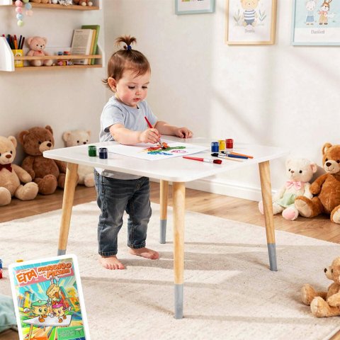 Mesa Infantil de Madeira Kit Livro Educativo - Cinza